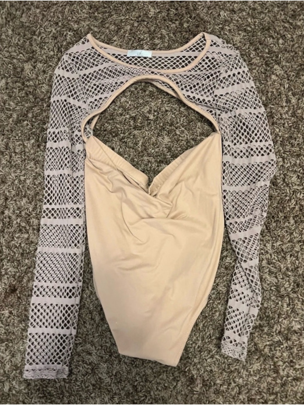 A3 Design Beige Nude Mesh Long Sleeve Bodysuit